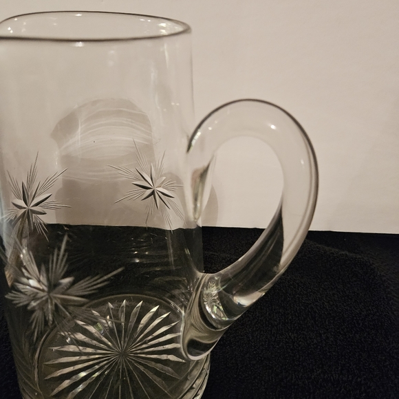 VTG. 1930sFostoria "Sunburst" Hand Blown Cut Crystal Etched Glass 48 oz. Pitcher - Picture 4 of 9